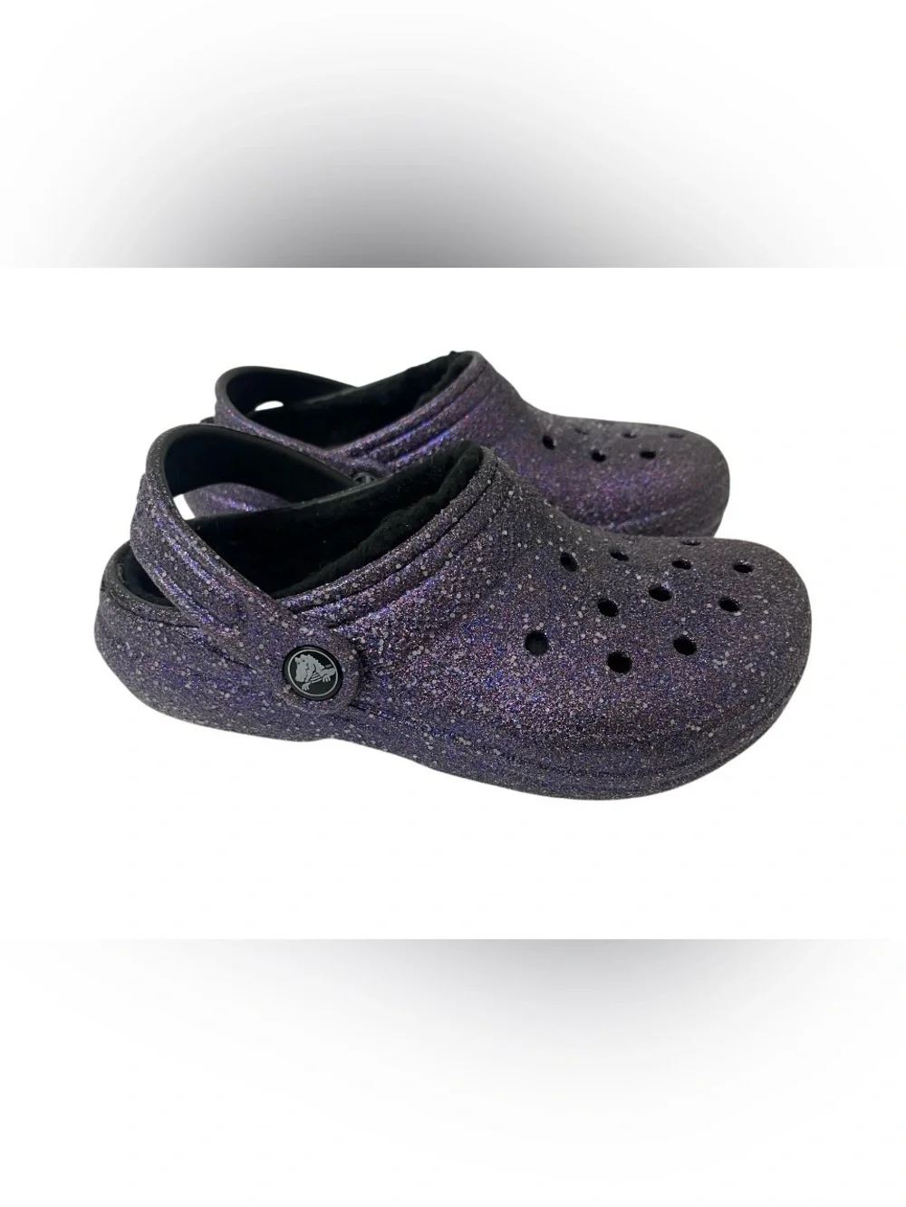 CROCS - Kids Girls Size 1 (J1) Sparkling Purple with Fuzzy Lining